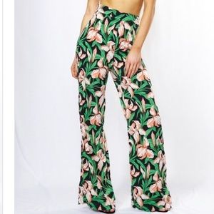 Tropical Patterned High Waist Pants